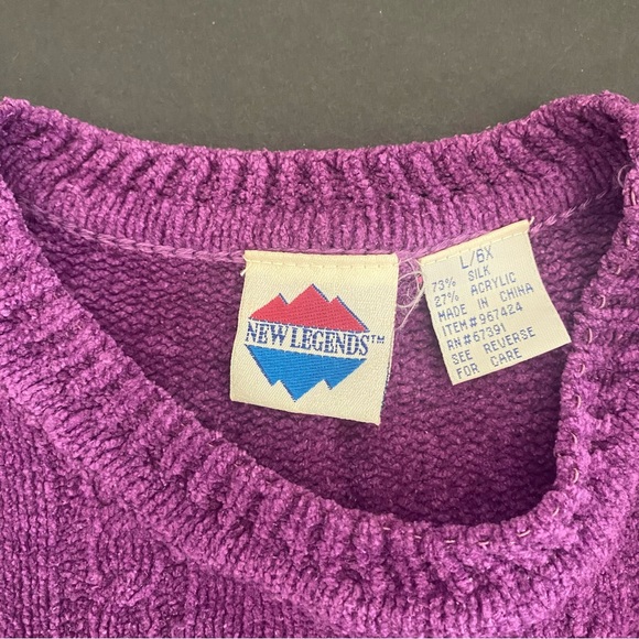 New Legends Knit Sweater Top Short Sleeved Purple Girl’s Silk Vintage - Picture 3 of 6